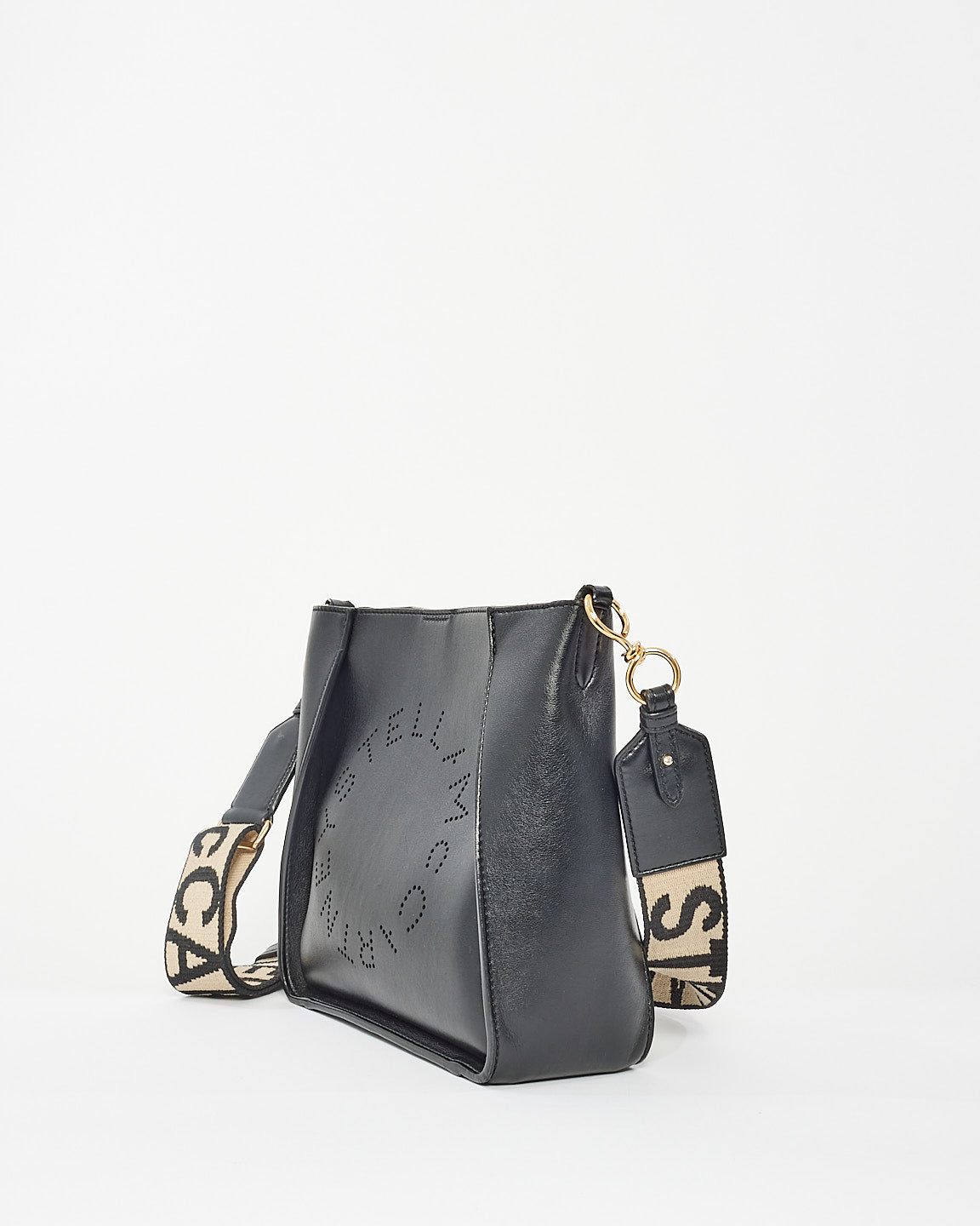 Stella McCartney Black Faux Leather Logo Shoulder Bag w/ Strap