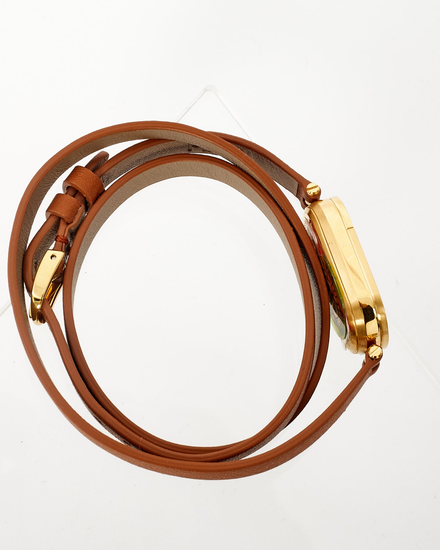 Fendi Brown Leather & Gold O'Lock Oval Double Strap Logo Watch