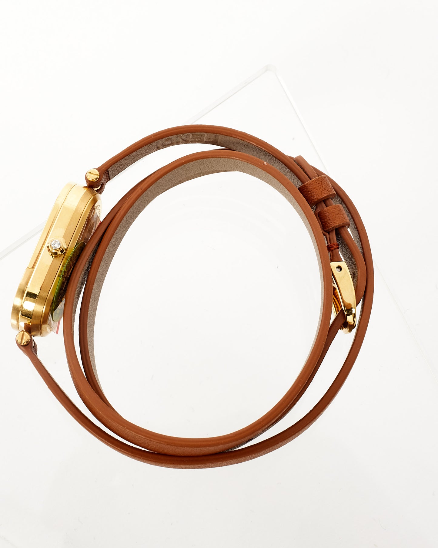 Montre Fendi en cuir marron et or O'Lock ovale à double bracelet et logo