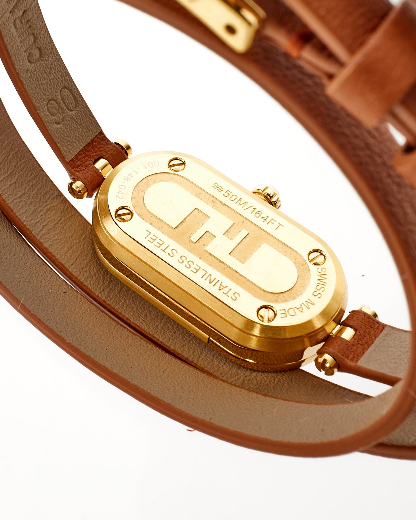 Montre Fendi en cuir marron et or O'Lock ovale à double bracelet et logo