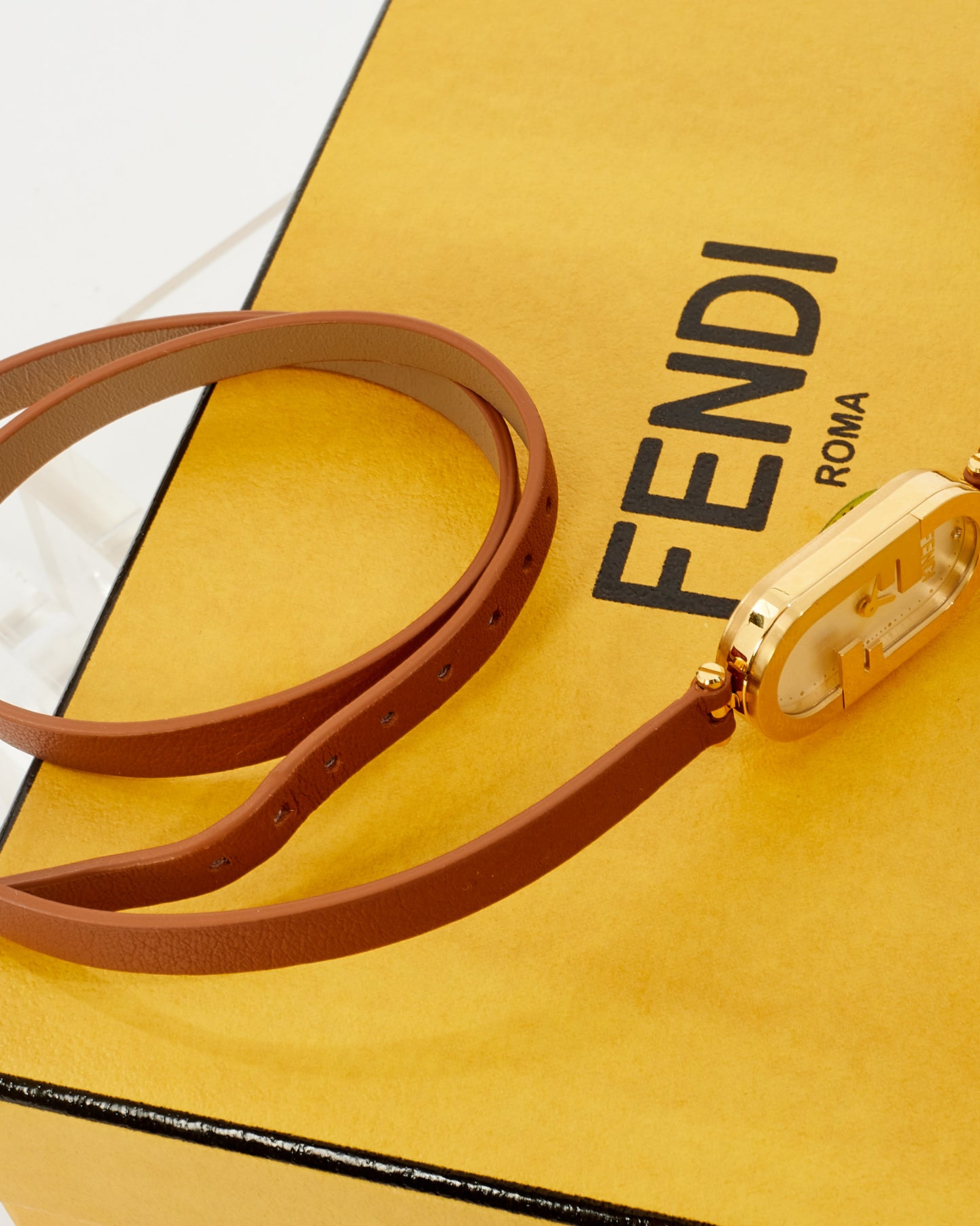 Fendi Brown Leather & Gold O'Lock Oval Double Strap Logo Watch