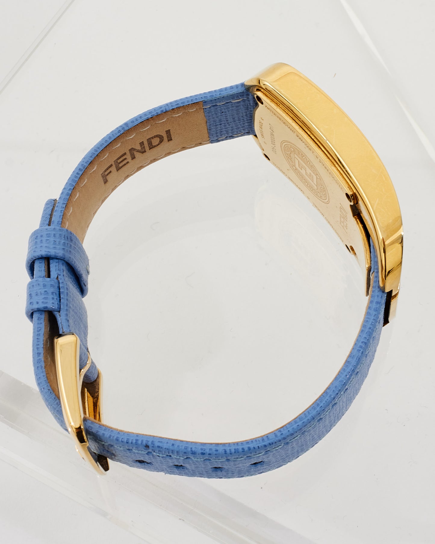 Fendi Gold/Blue Leather Chameleon Gold-Tone Quartz Watch