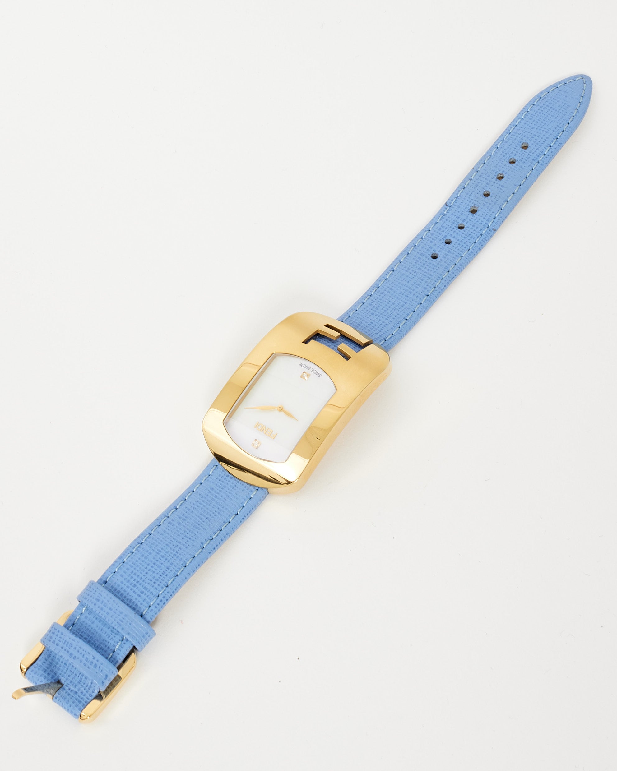 Explore a Fendi Gold/Blue Leather Chameleon Gold-Tone Quartz Watch