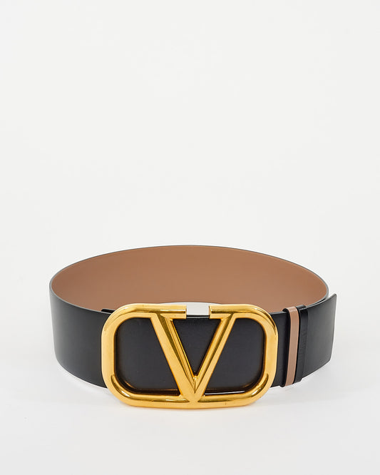 Valentino Black/ Beige V Logo Reversible Belt - 75/30