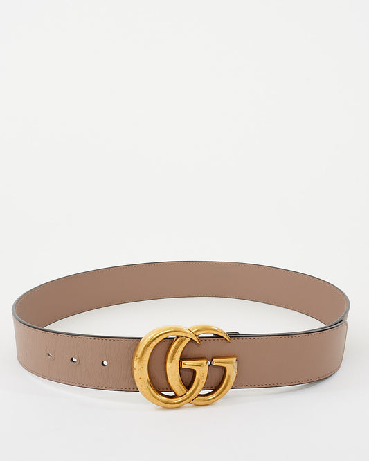 Ceinture Gucci Double GG Marmont en cuir lisse beige brossé doré - 80/32