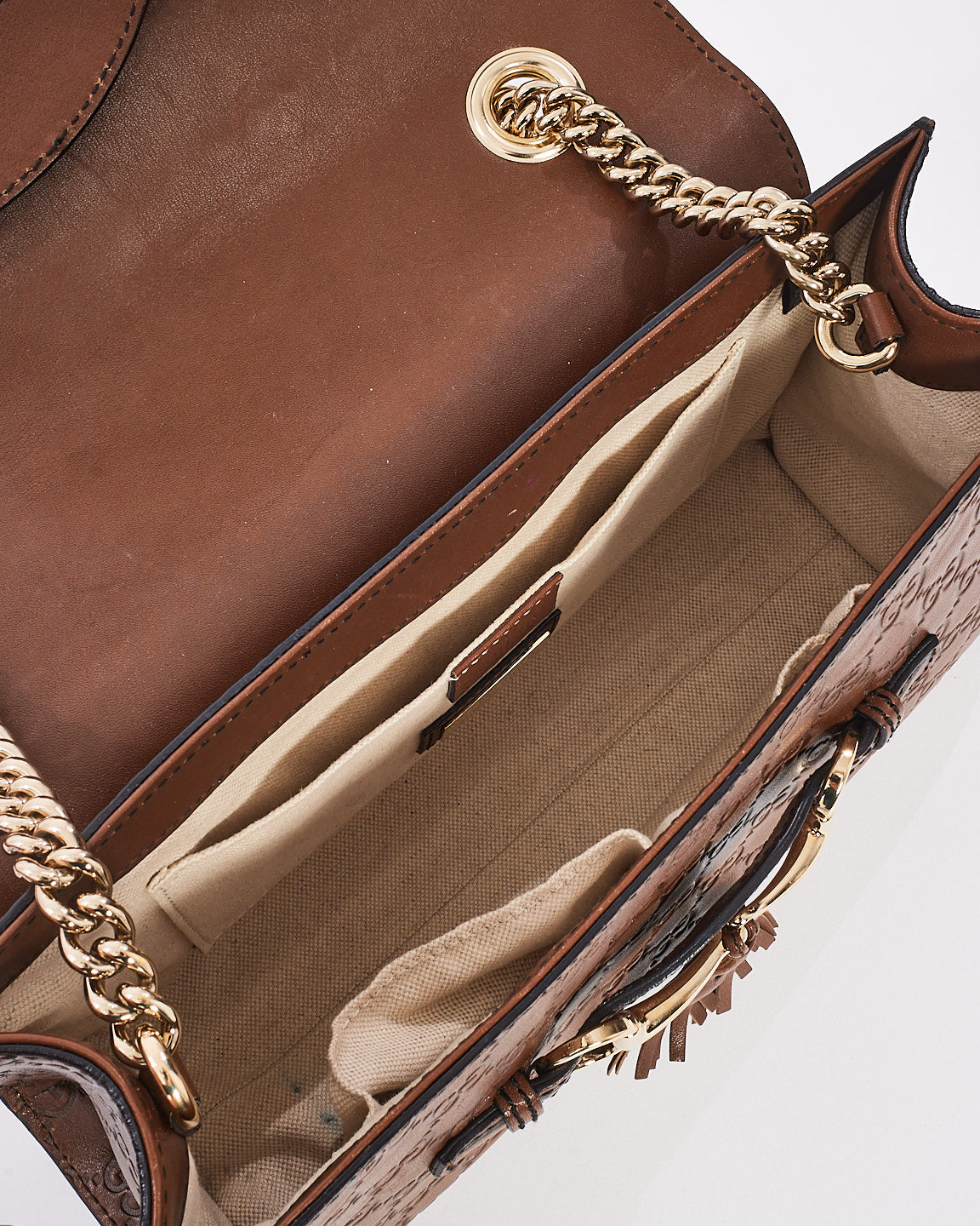 Gucci Brown Monogram Signature GG Leather Medium Emily Shoulder Bag