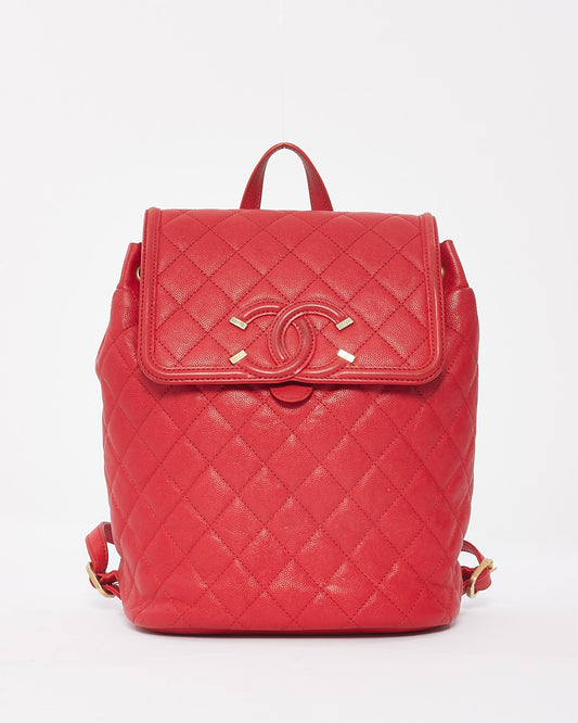 Chanel Red Caviar Leather Filigree Backpack