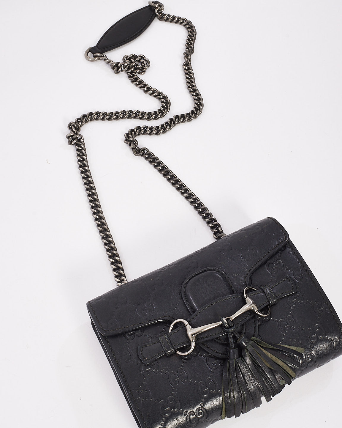 Gucci Black Signature G Leather Emily Chain Crossbody Bag