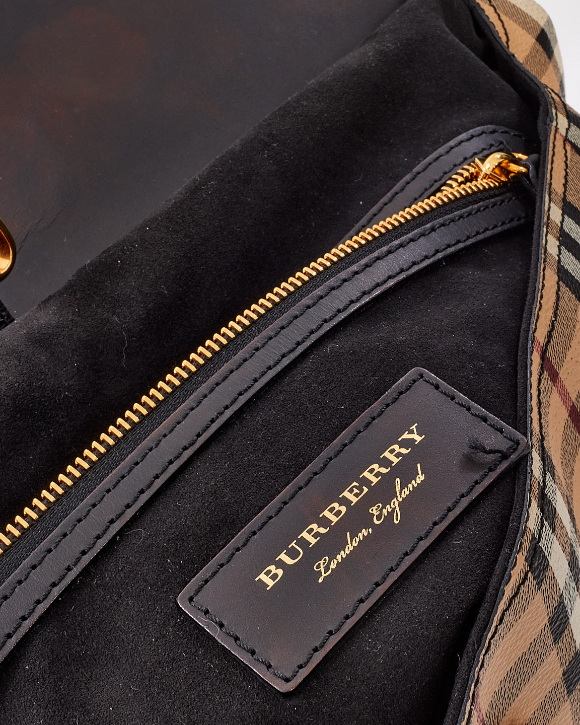 Burberry Black Leather & Haymarket Check Large Flap Bridle Messenger Bag