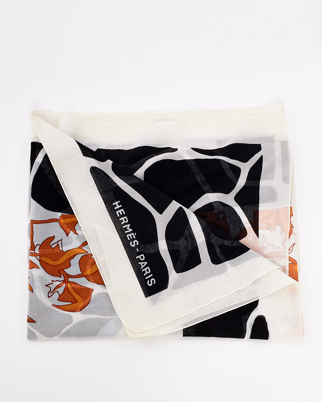 Hermès White Orange & Black Chiffon Scarf