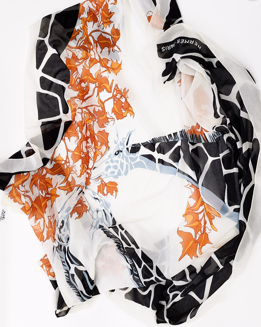 Hermès White Orange & Black Chiffon Scarf
