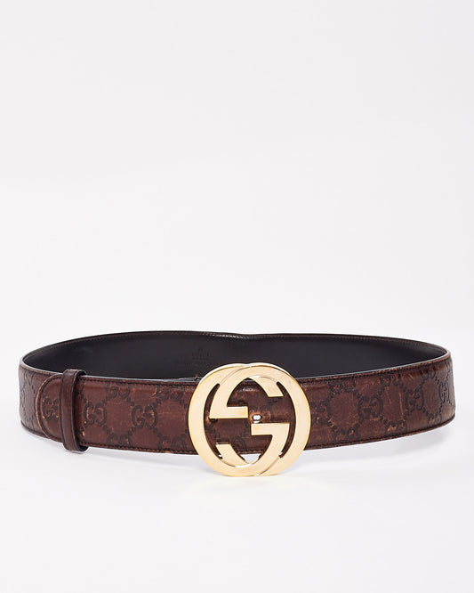 Gucci Brown Monogram Signature G Leather Logo Belt - 85/34