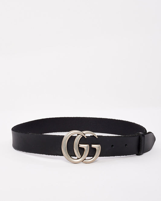 Gucci Black Leather Silver GG Marmont Belt - 75/30