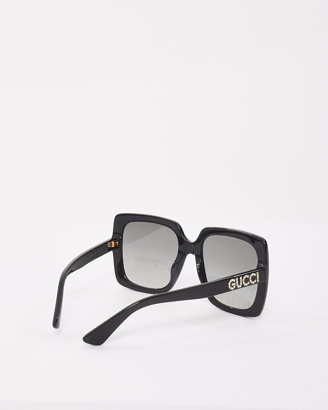 Lunettes de soleil à monture carrée surdimensionnées en strass noir Gucci