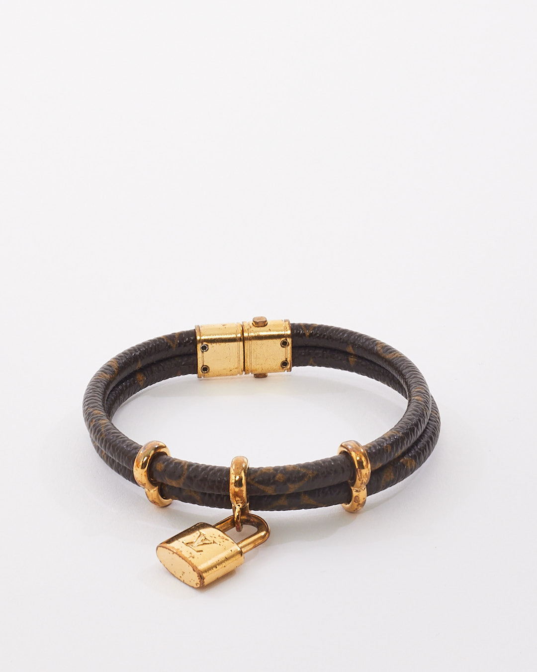 Louis Vuitton Monogram Double Leather Lock Keep It Twice Bracelet