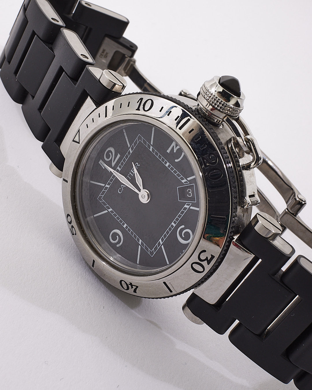 Cartier Black Stainless Steel Pasha Women Seatimer Watch