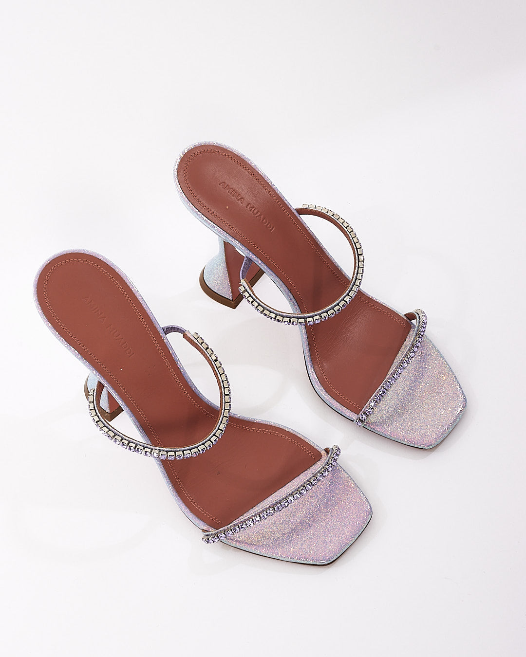 Amina Muaddi Lilac Iridescent Glitter & Rhinestone Gilda 95 MM Mule - 40