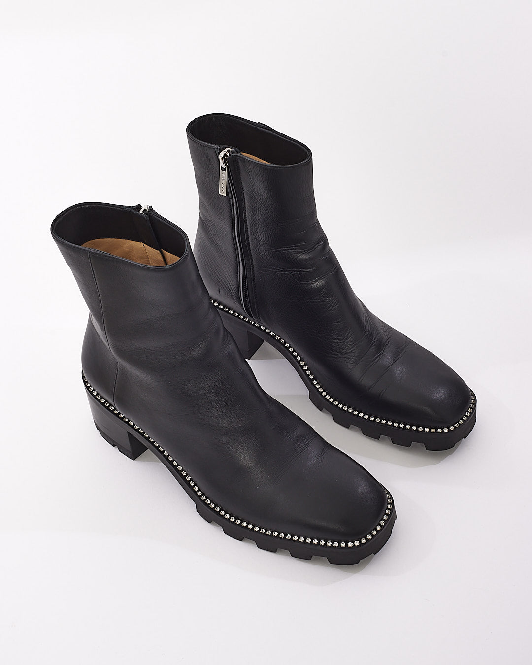 Jimmy Choo Black Leather Rhinestone Trim Boots - 39