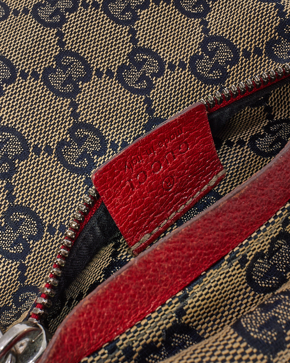Gucci Red & Navy GG Monogram Web Double Pocket Belt Bag