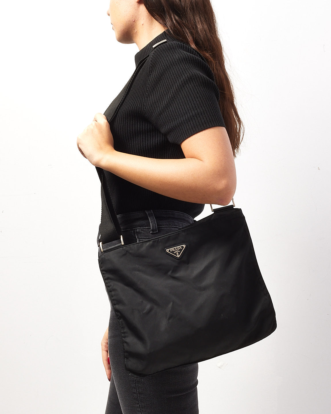 Prada Black Nylon Flat Crossbody Messenger Bag