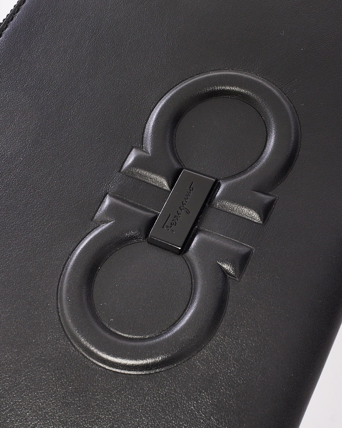 Salvatore Ferragamo Black Leather Embossed Logo Wristlet Clutch