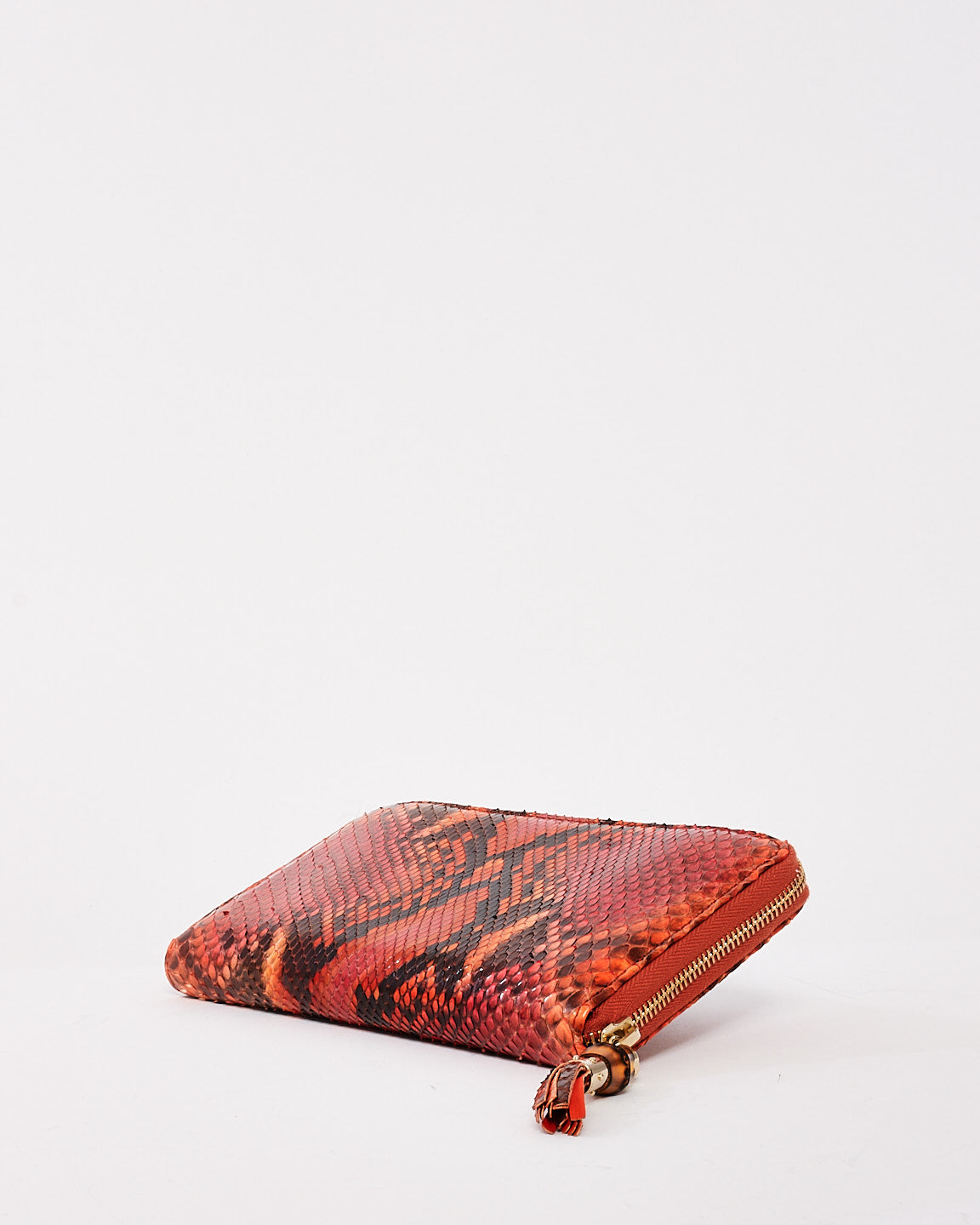 Gucci Orange/ Red Brown Python Long Zip Wallet