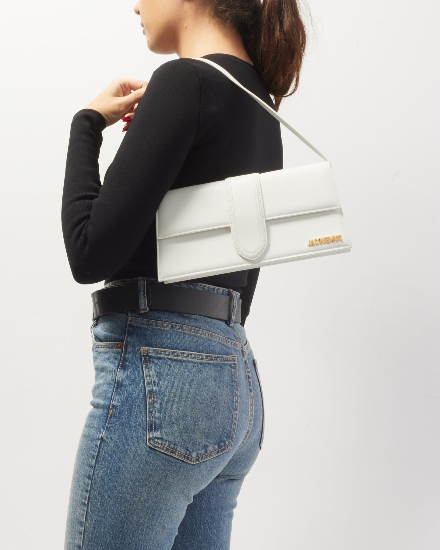 Jacquemus White Leather 'Le Bambino Long' Shoulder Bag