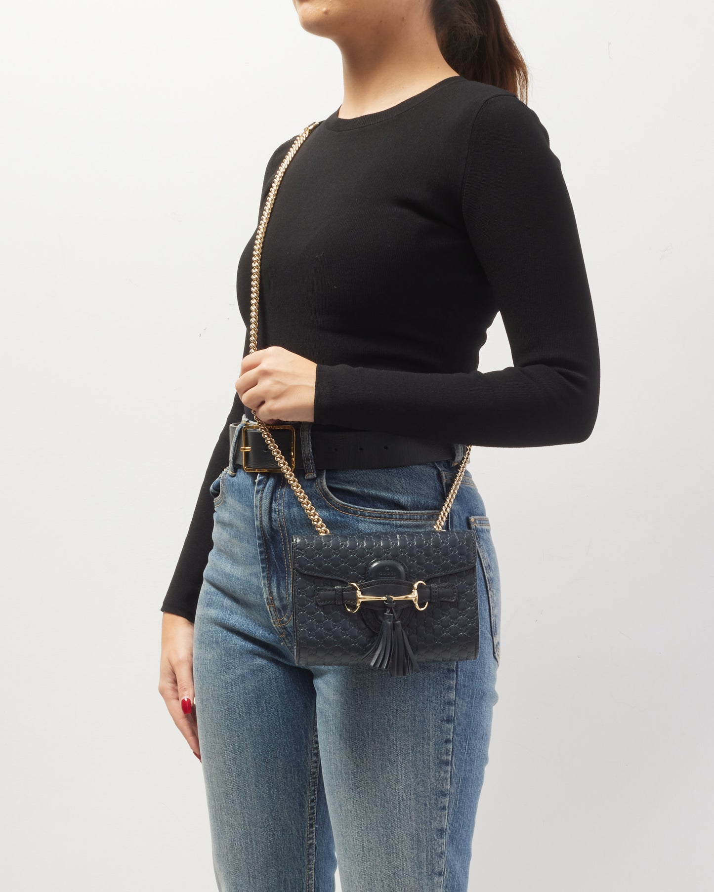 Gucci Navy Guccissima Leather Emily Chain Crossbody Bag