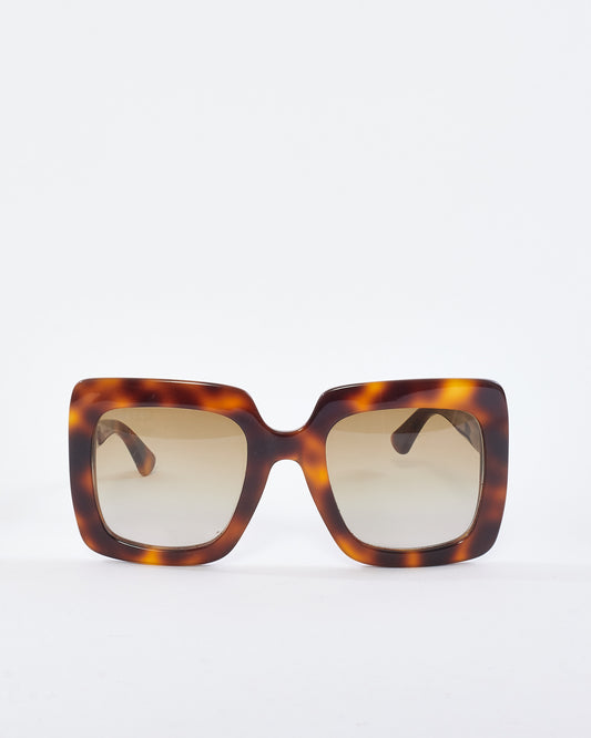 Gucci Brown Tortoise Oversized Square Frame Sunglasses GG0328S
