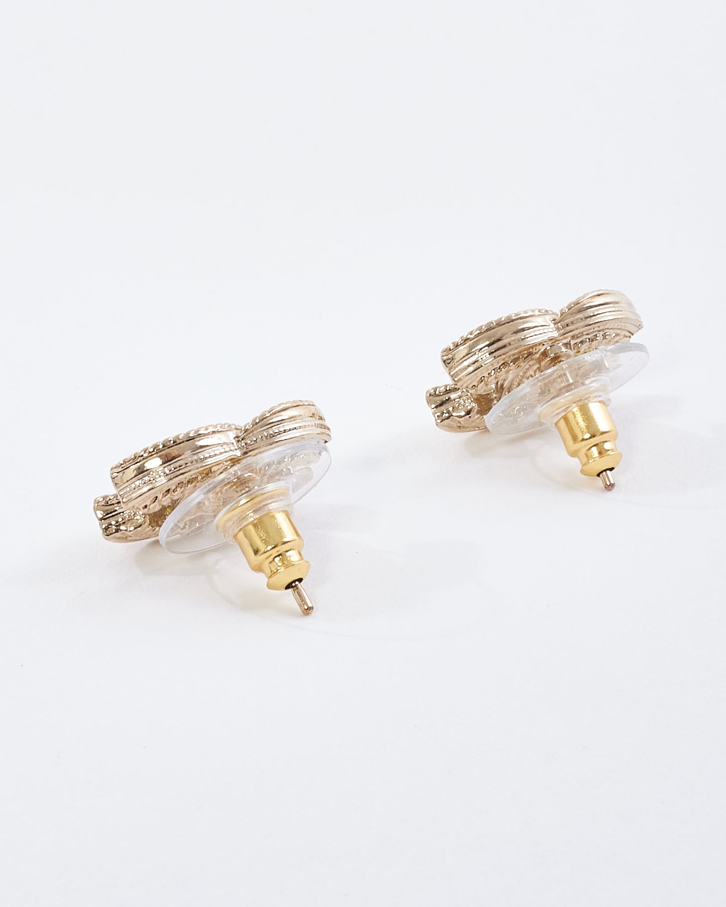 Chanel Gold & Pearl Logo Stud Earrings