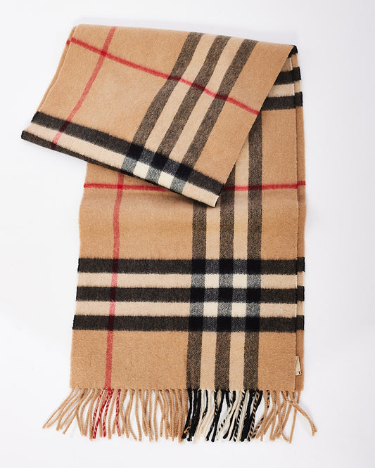 Burberry Brown Cashmere Plaid Fringe Scarf