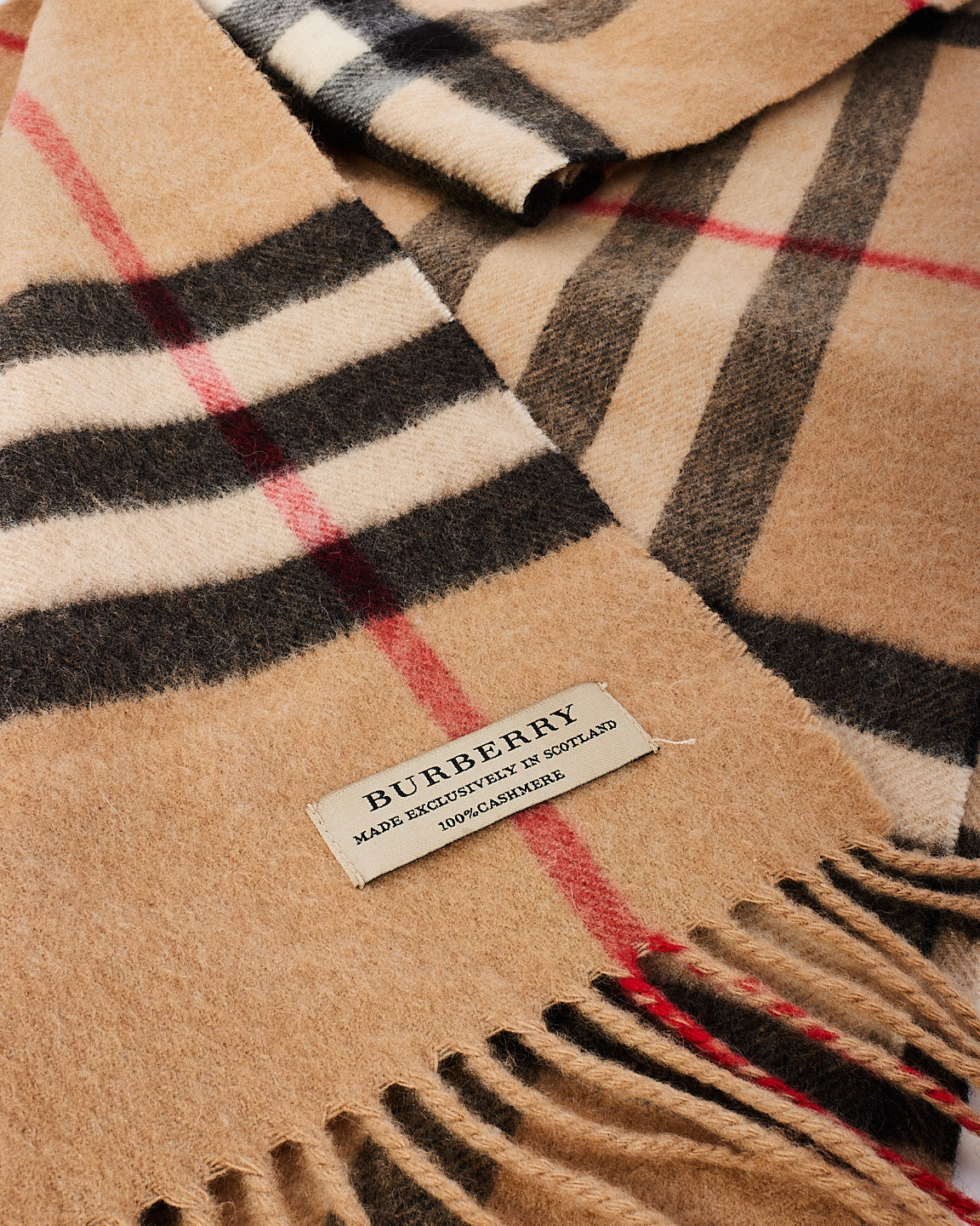 Burberry Brown Cashmere Plaid Fringe Scarf
