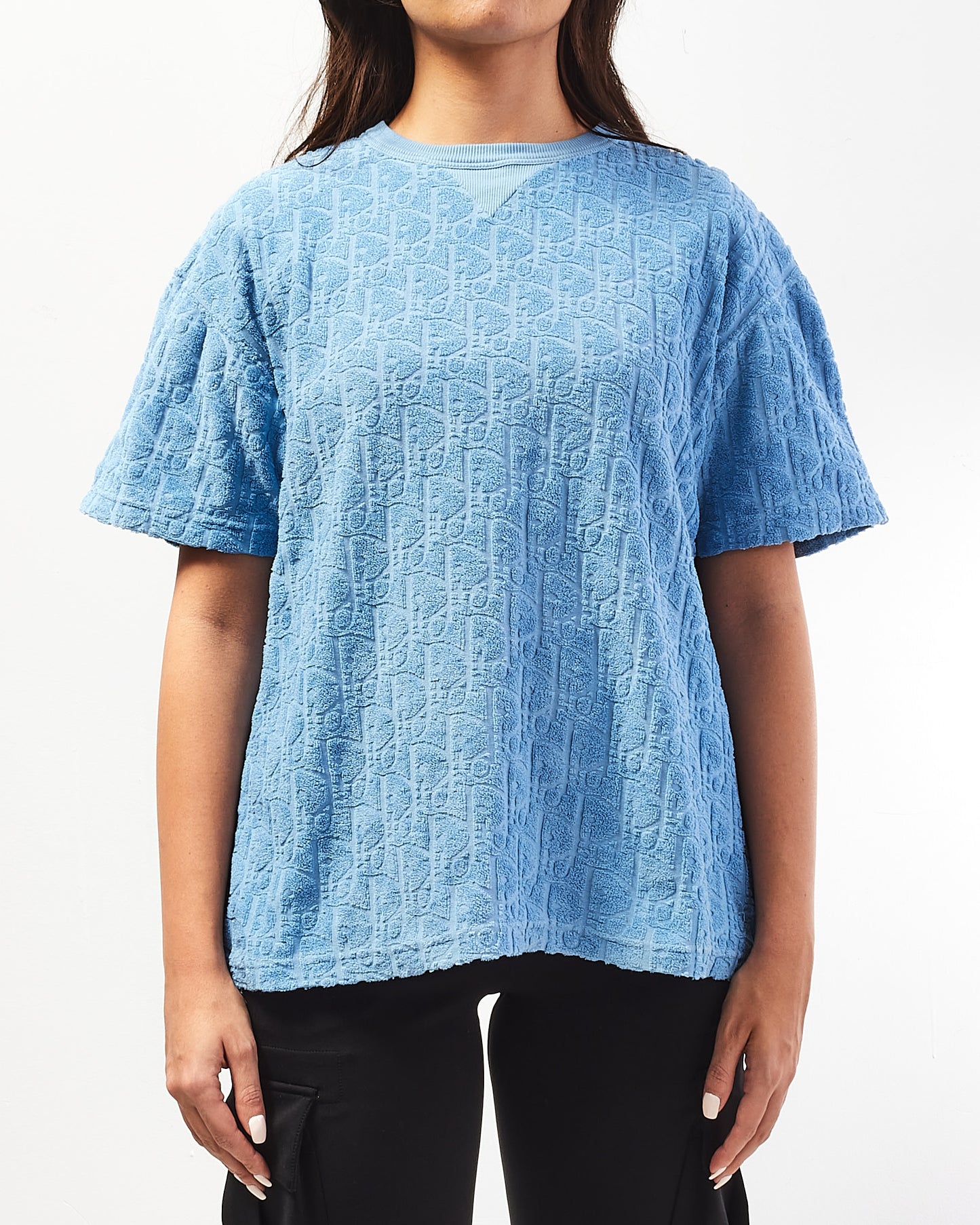 Dior Blue Oblique Monogram Terry Cloth Jacquard T Shirt - S