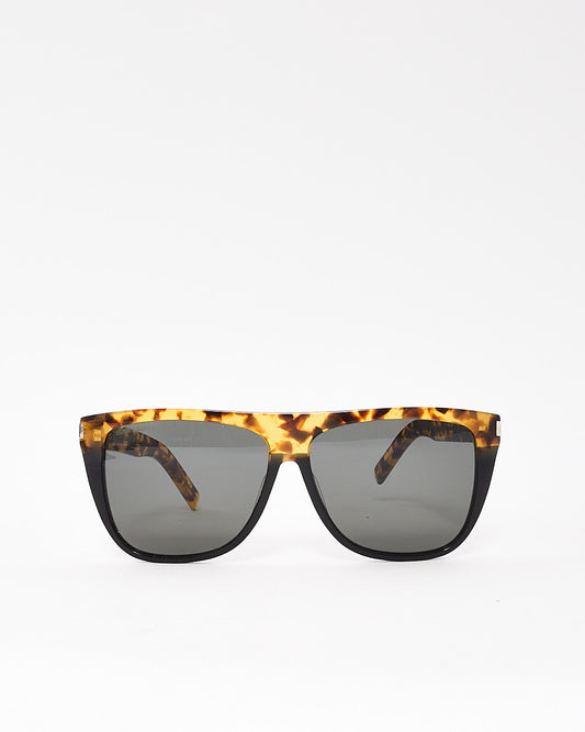 Saint Laurent Black & Tortoise Flat Top SL1 Sunglasses