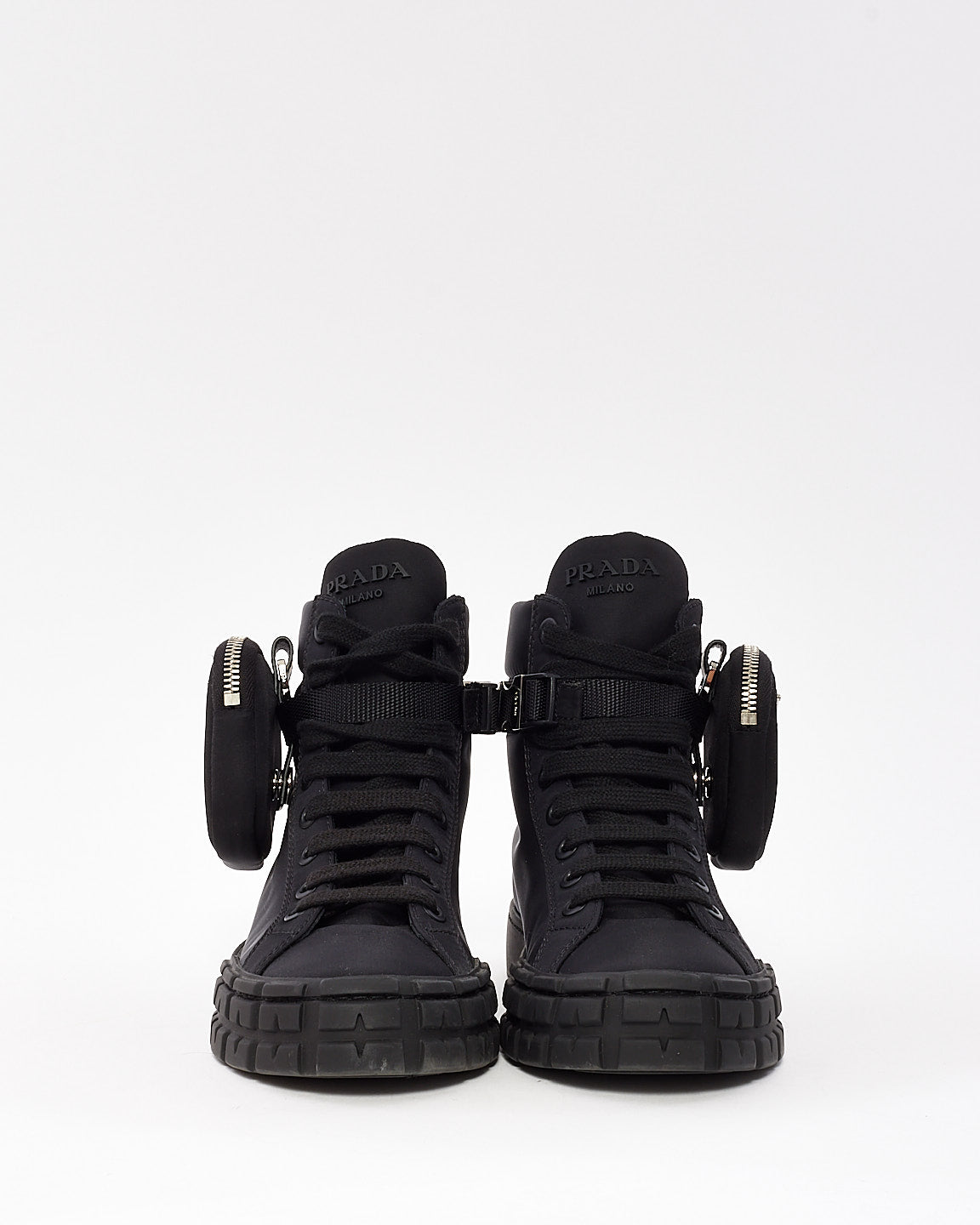 Prada Black Nylon Wheel High Top Pocket Sneakers - 36.5