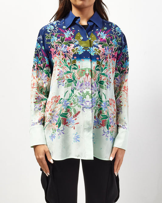 Givenchy Blue Multi Floral Print Silk Button Down Shirt - 36
