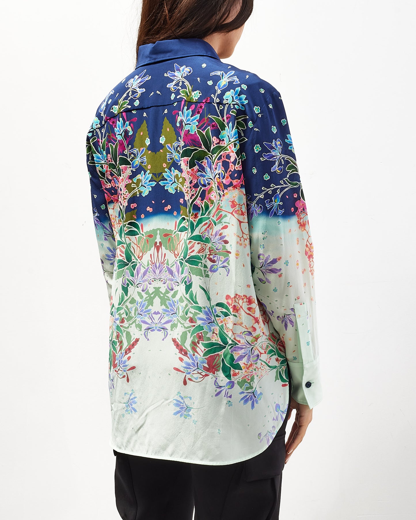 Givenchy Blue Multi Floral Print Silk Button Down Shirt - 36