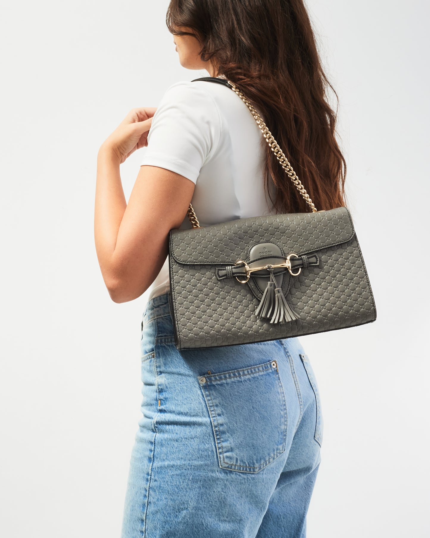 Gucci Grey Leather Guccissima Emily Shoulder Bag