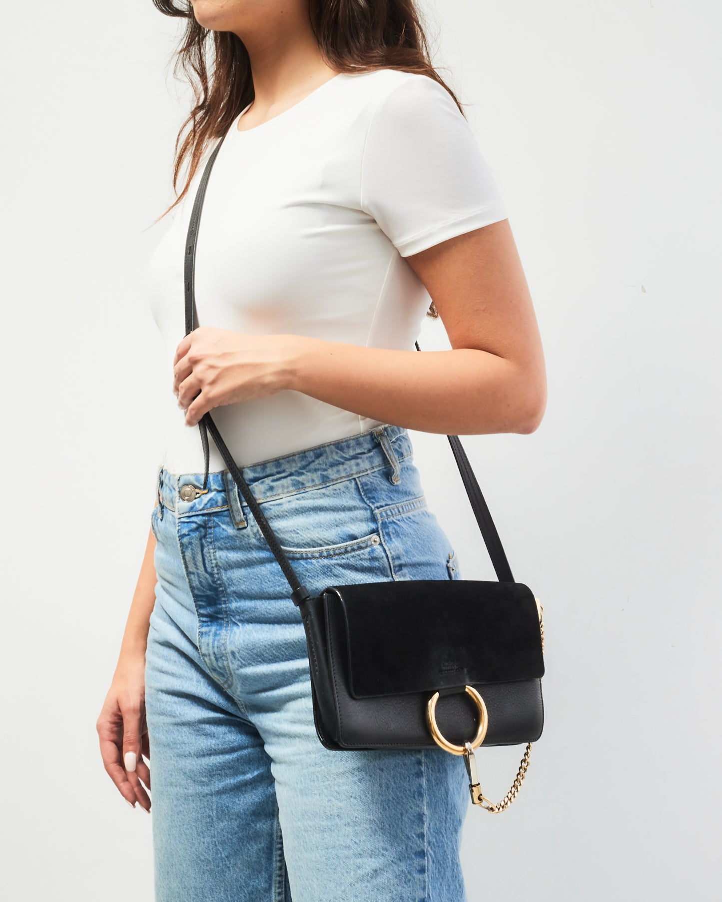 Chloé Black Suede & Leather Faye Crossbody Bag