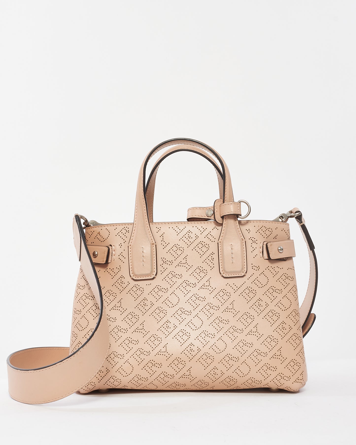 Burberry Pink Perforated Leather Logo Small Banner Tote