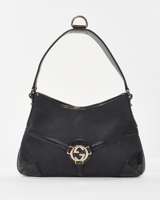 Gucci Black Canvas Interlock G Logo Reins Hobo Shoulder Bag