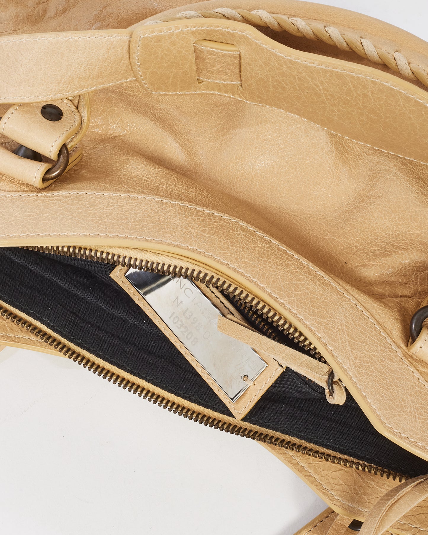 Balenciaga Beige Leather Gunmetal Hardware Classic Small First Bag