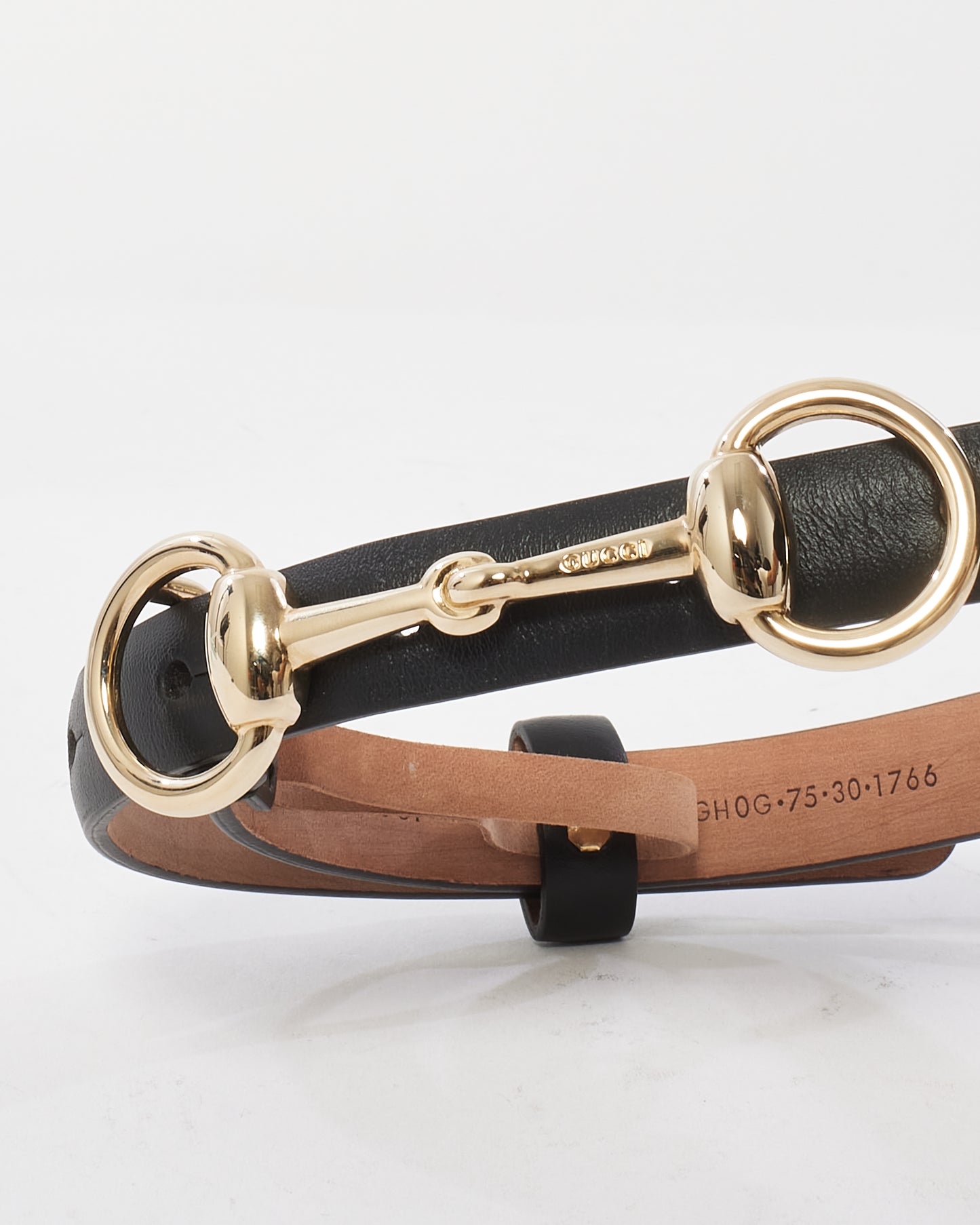 Gucci Black Leather Thin Horsebit Belt - 75/30