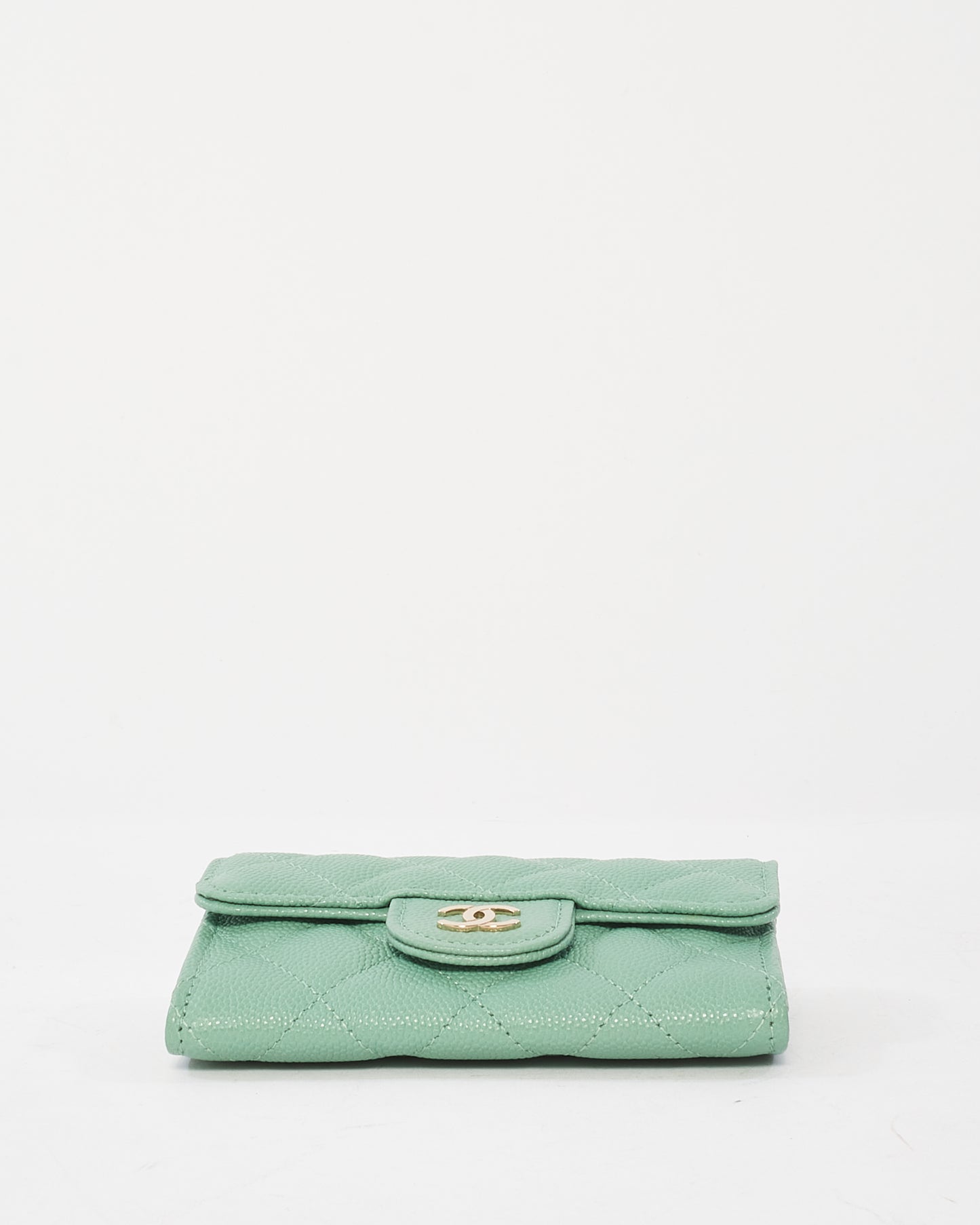 Chanel Mint Green Caviar Leather Flap Card Case
