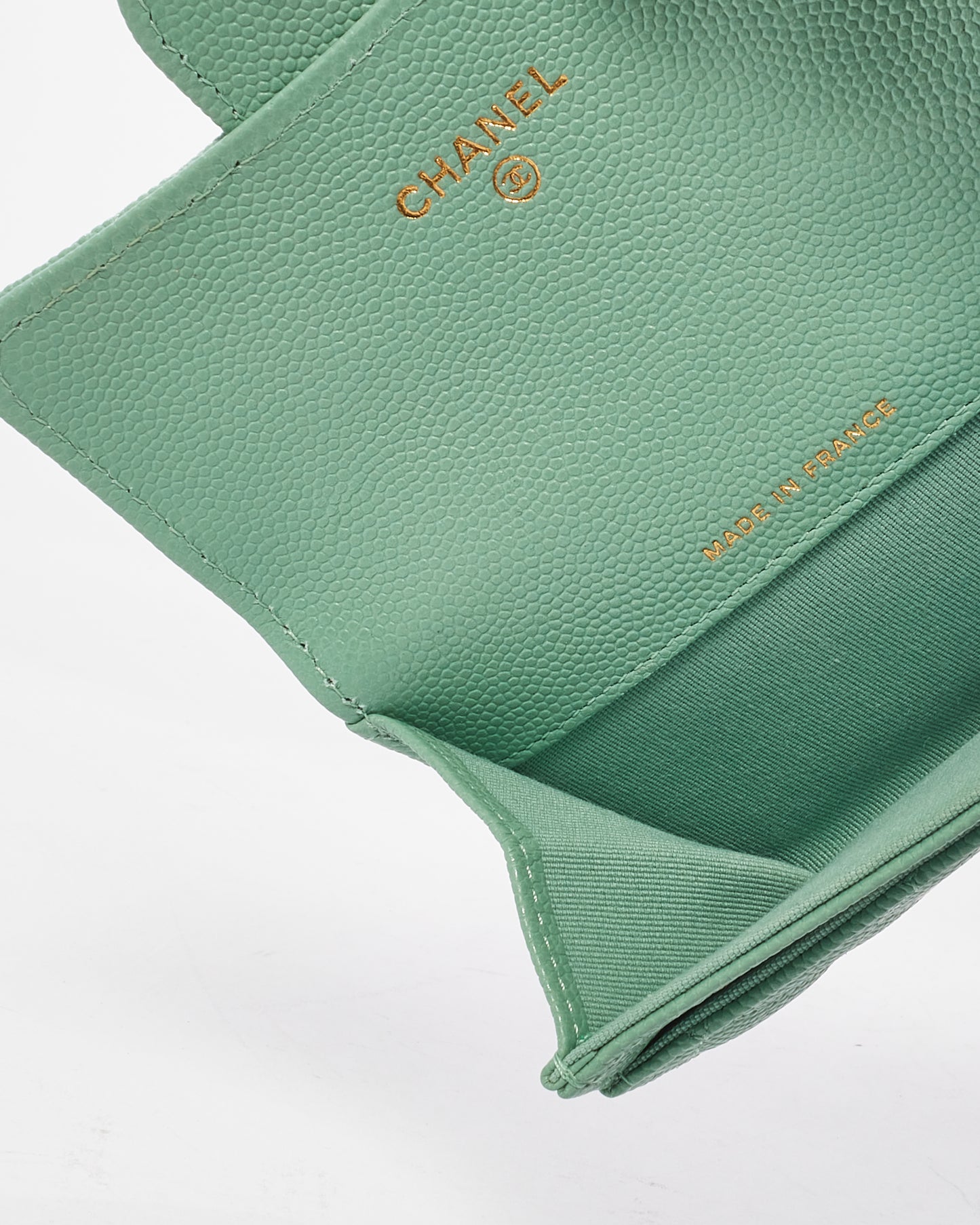 Chanel Mint Green Caviar Leather Flap Card Case