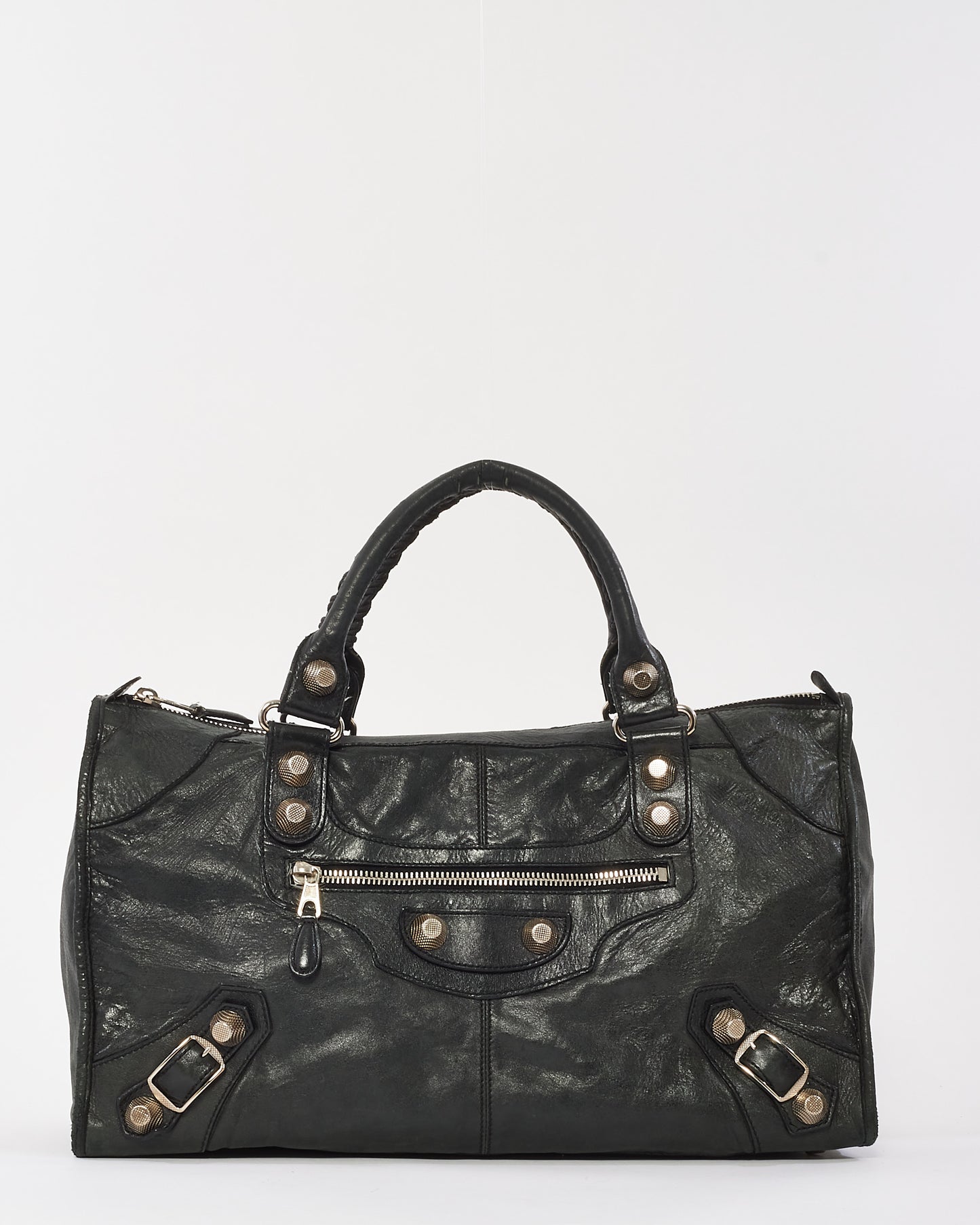 Balenciaga Black Leather Giant 21 Silver Stud Medium City Bag
