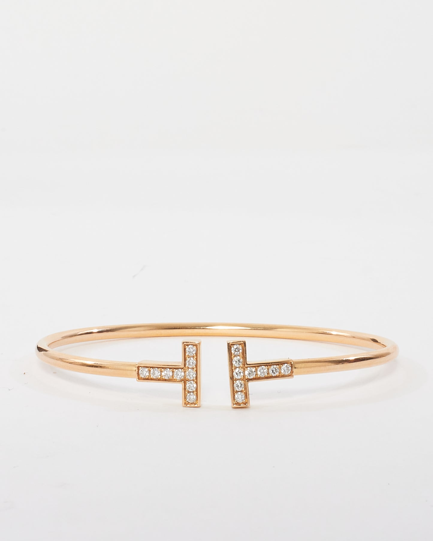 Tiffany & Co. 18K Rose Gold Tiffany T Wire Bracelet With Diamonds
