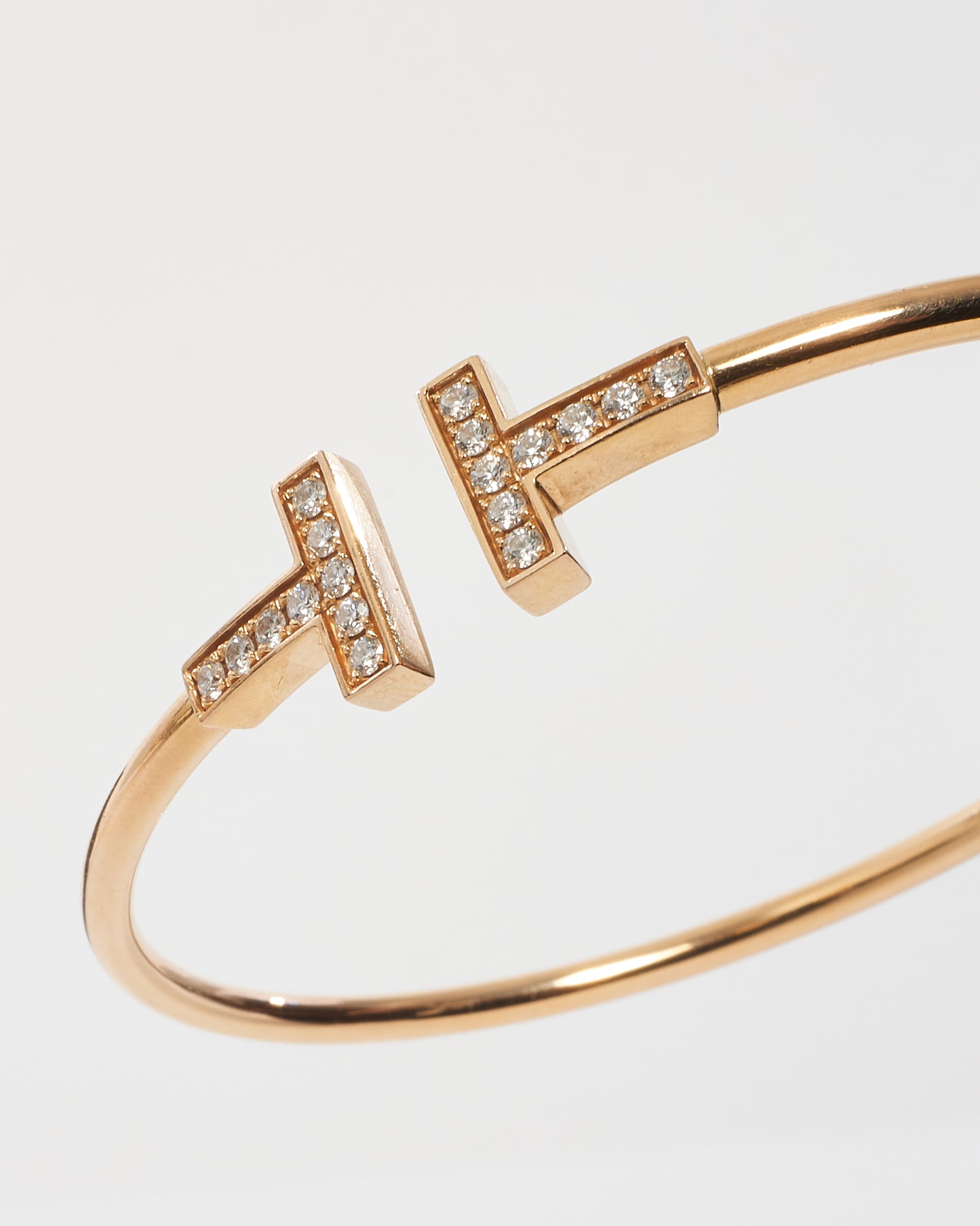 Tiffany & Co. 18K Rose Gold Tiffany T Wire Bracelet With Diamonds