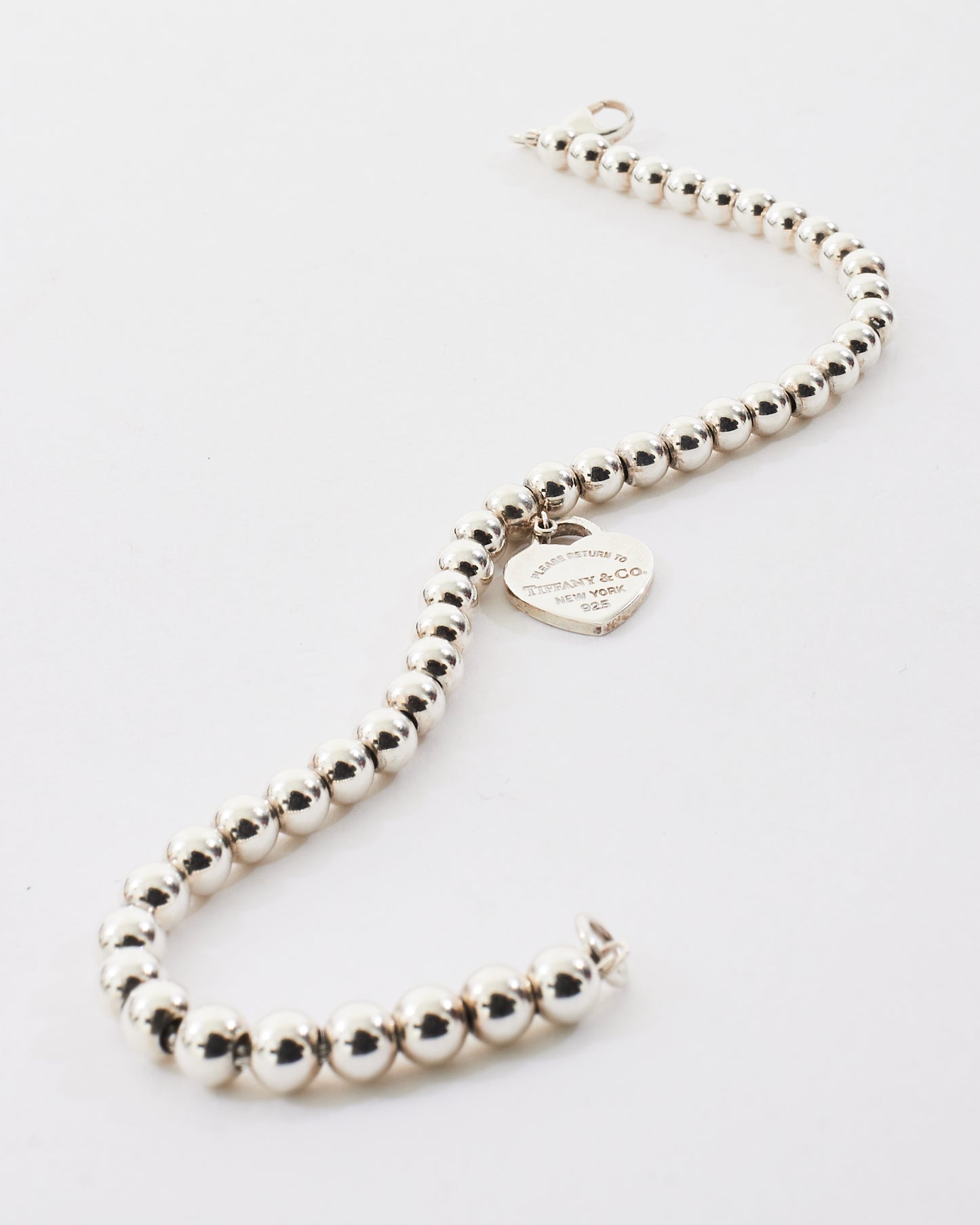 Tiffany & Co. Sterling Silver Heart Charm Beaded Bracelet