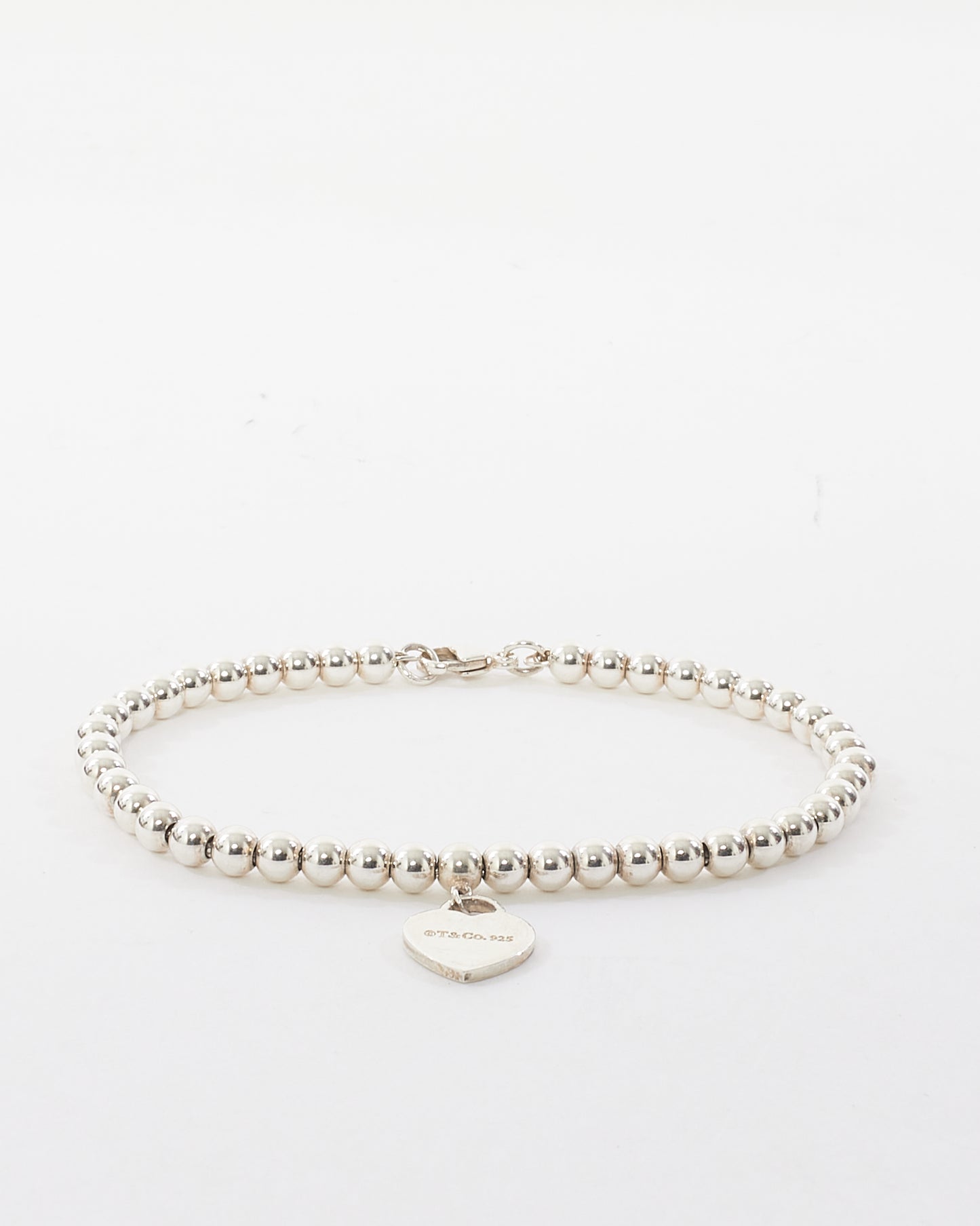 Tiffany & Co. Sterling Silver Heart Charm Beaded Bracelet